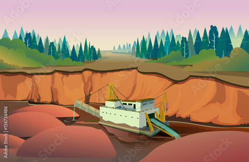 dredge quarry mining , vector Illustration
