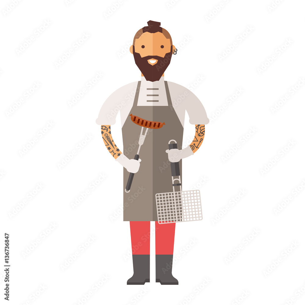 Butcher young chef decorating delicious character vector. Butcher young chef decorating delicious character vector.