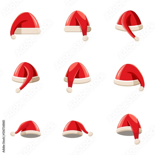 Santa Claus hat icons set, cartoon style