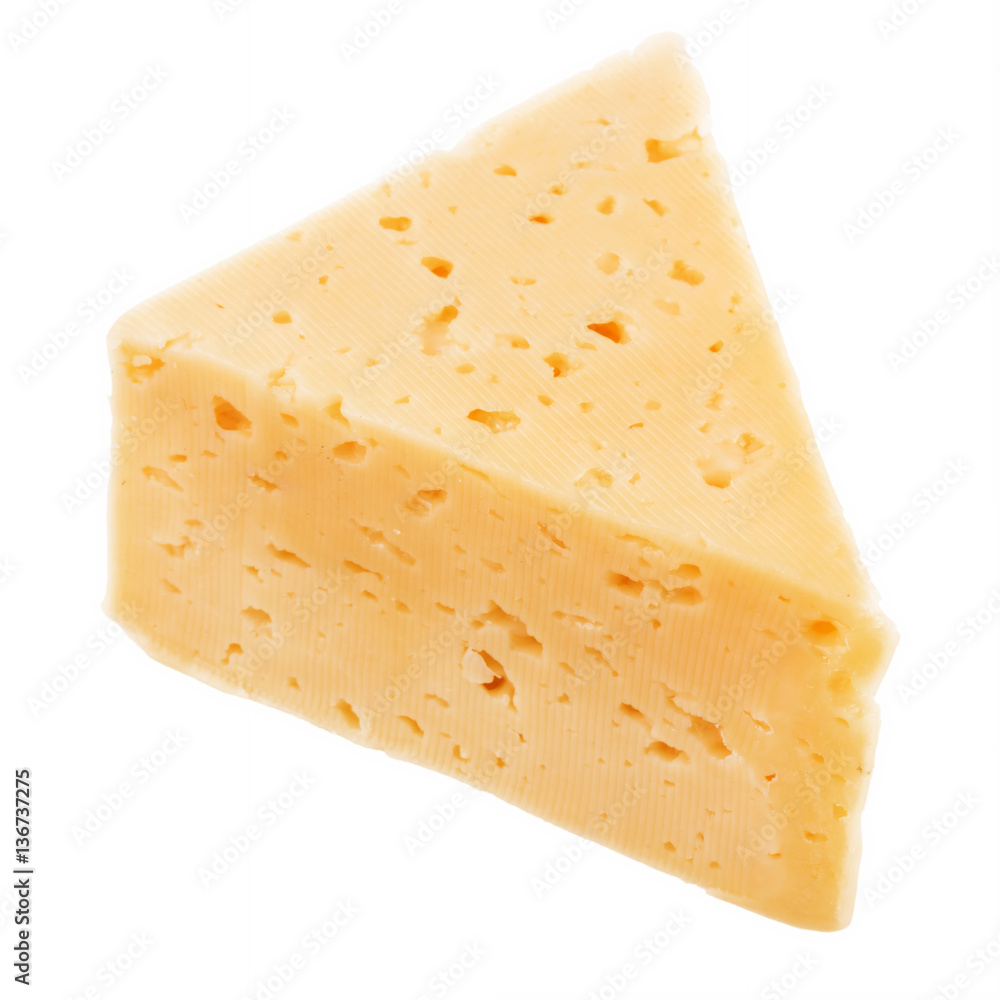 Dutch yellow cheese on white background.