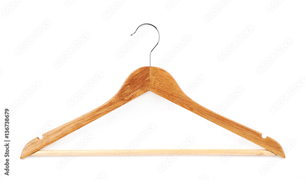 Single white wooden hanger isolated Single white wooden hanger isolated