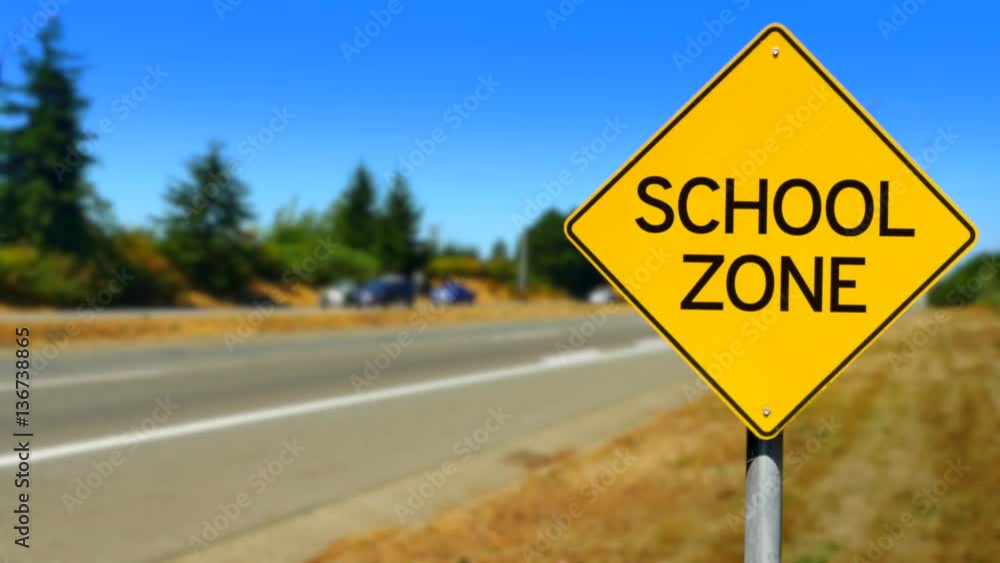 4K School Zone Yellow Diamond Sign, Traffic Road Sign, Seamless Looping 4K School Zone Yellow Diamond Sign, Traffic Road Sign, Seamless Looping