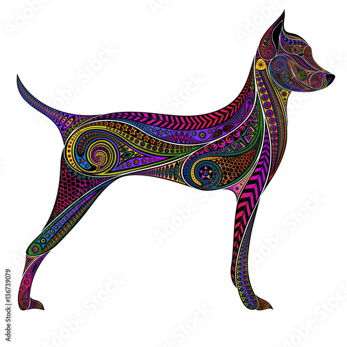 Fototapeta Naklejka Na Ścianę i Meble -  Symbol 2018. Festive colored dog from abstract patterns