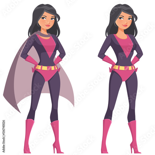 Fotografia beautiful cartoon supergirl in violet costume