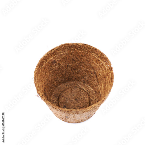 Degradable coconut pot isolated
