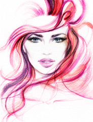 Crédence de cuisine Portrait aquarelle Woman face. Fashion illustration. Watercolor painting  © Anna Ismagilova