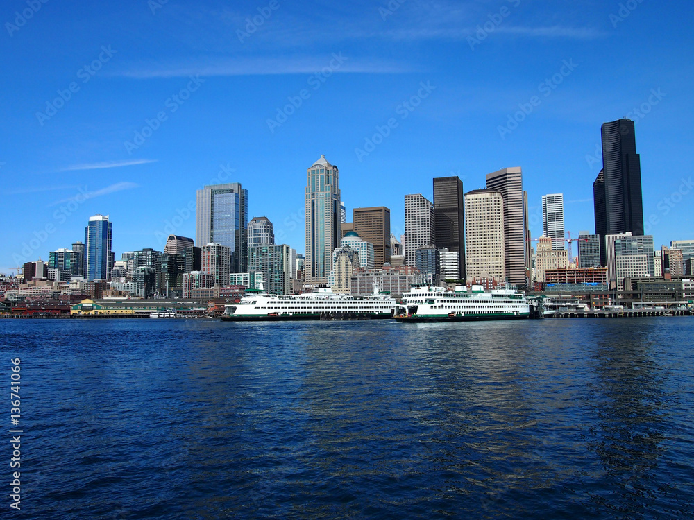 Seattle Skyline with the lake on the foreground