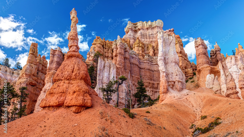Hoodoos in Bryce Canyon National Park resembling a bell and organ if you use your imagination