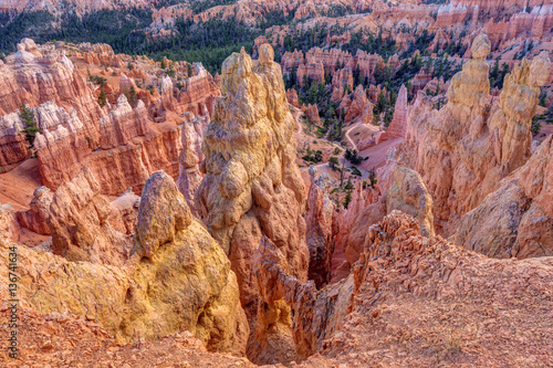 Bryce Canyon Hoodoo Landscape. Hoodoos of all shapes and colors in Bryce canyon National Park, Utah