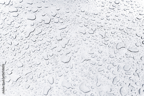 Drops of water on silver metallic surface