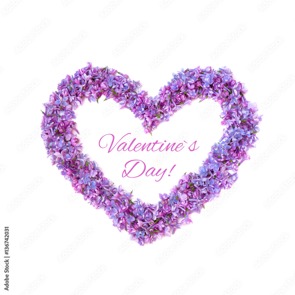 Decorative Card Valentine with heart of lilac flowers