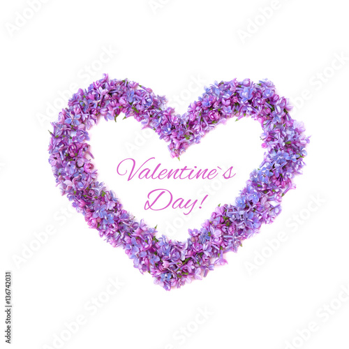 Decorative Card Valentine with heart of lilac flowers