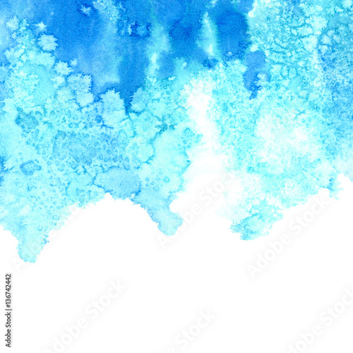 Blue watery frame .Abstract watercolor hand drawn illustration. Azure splash.White background.