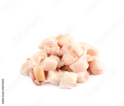 Pile of bacon fat cubes isolated