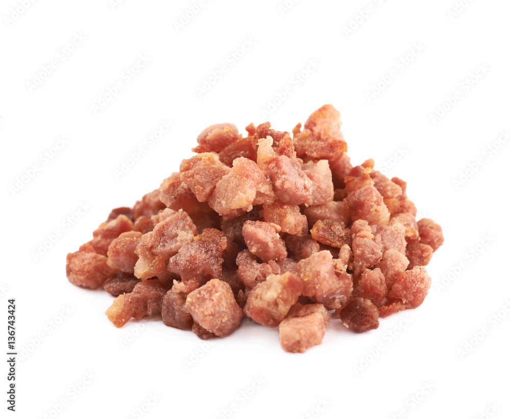 Pile of fried bacon bits isolated Pile of fried bacon bits isolated