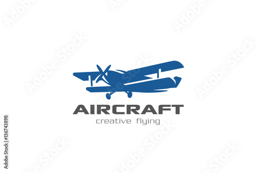 Vintage flying Airplane Logo design. Retro aircraft aviation