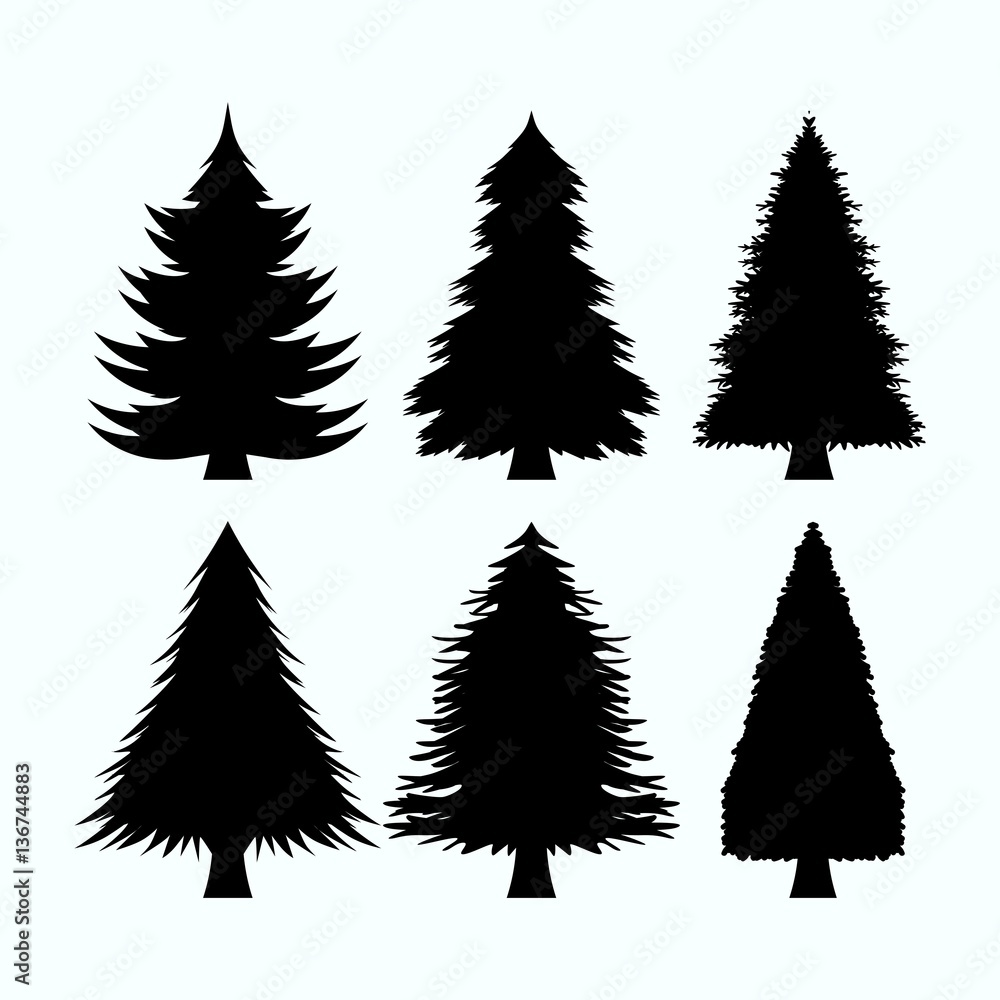 set of tree pine silhouette collections