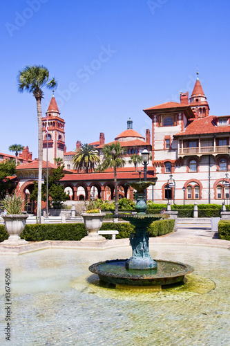 Saint Augustine, Florida, USA. St. Augustine City Hall with fountain on the foreground.