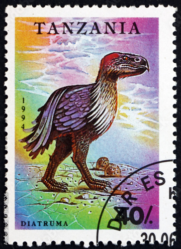 Postage stamp Tanzania 1994 Diatryma, prehistoric animal photo