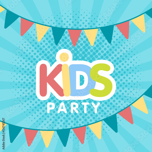 Kids party letter sign poster vector illustration