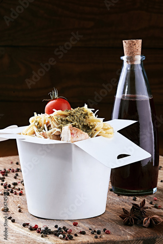 Italian pasta in fast food packaging