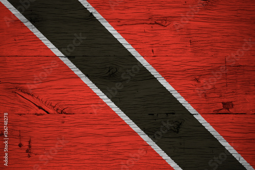 Trinidad Tobago national flag painted old oak wood