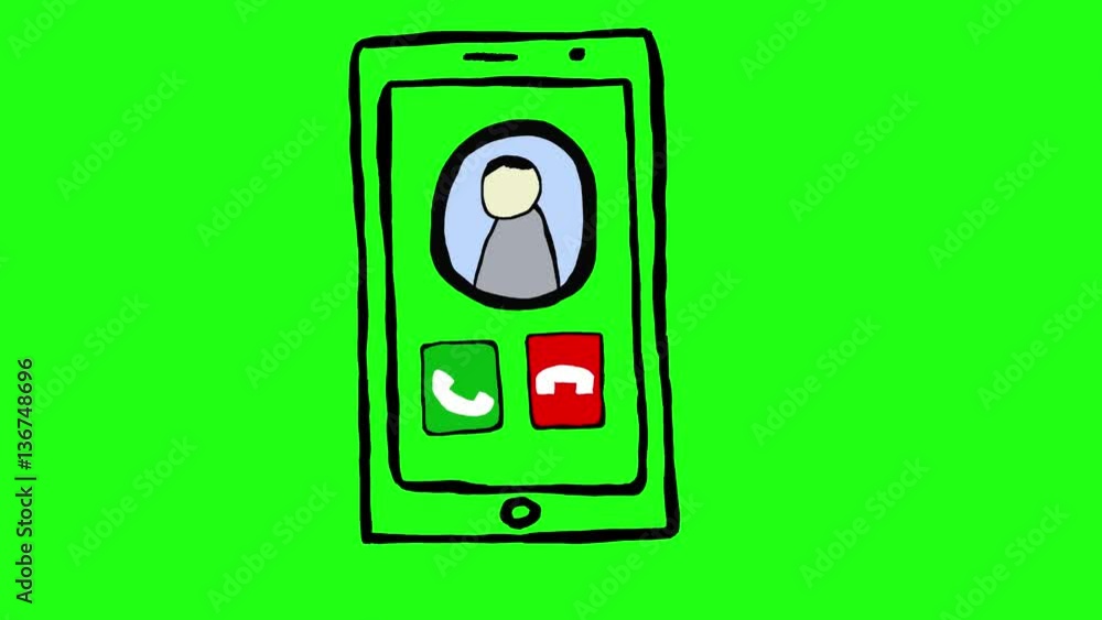 Handmade smartphone receiving a phone call doodle animation. Green screen chroma key background to easily match your project. Handmade smartphone receiving a phone call doodle animation. Green screen chroma key background to easily match your project.