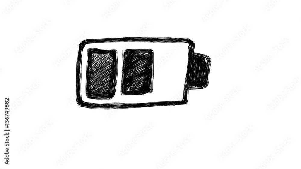 Handmade battery icon charging doodle animation. Pure white background. Handmade battery icon charging doodle animation. Pure white background.