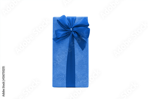 Blue gift box with ribbon and bow