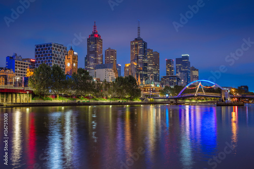City of Melbourne. Cityscape image of Melbourne  Australia during twilight blue hour.