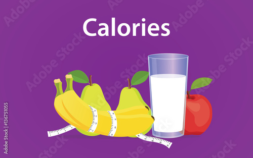 calories based diet illustration with milk, banana and apple