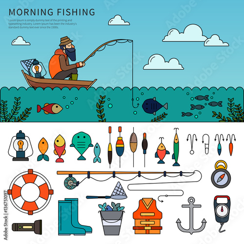 Man fishing flat line vector