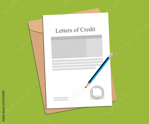 illustration for letters of credit agreement stamped and completed with folder document on top of table