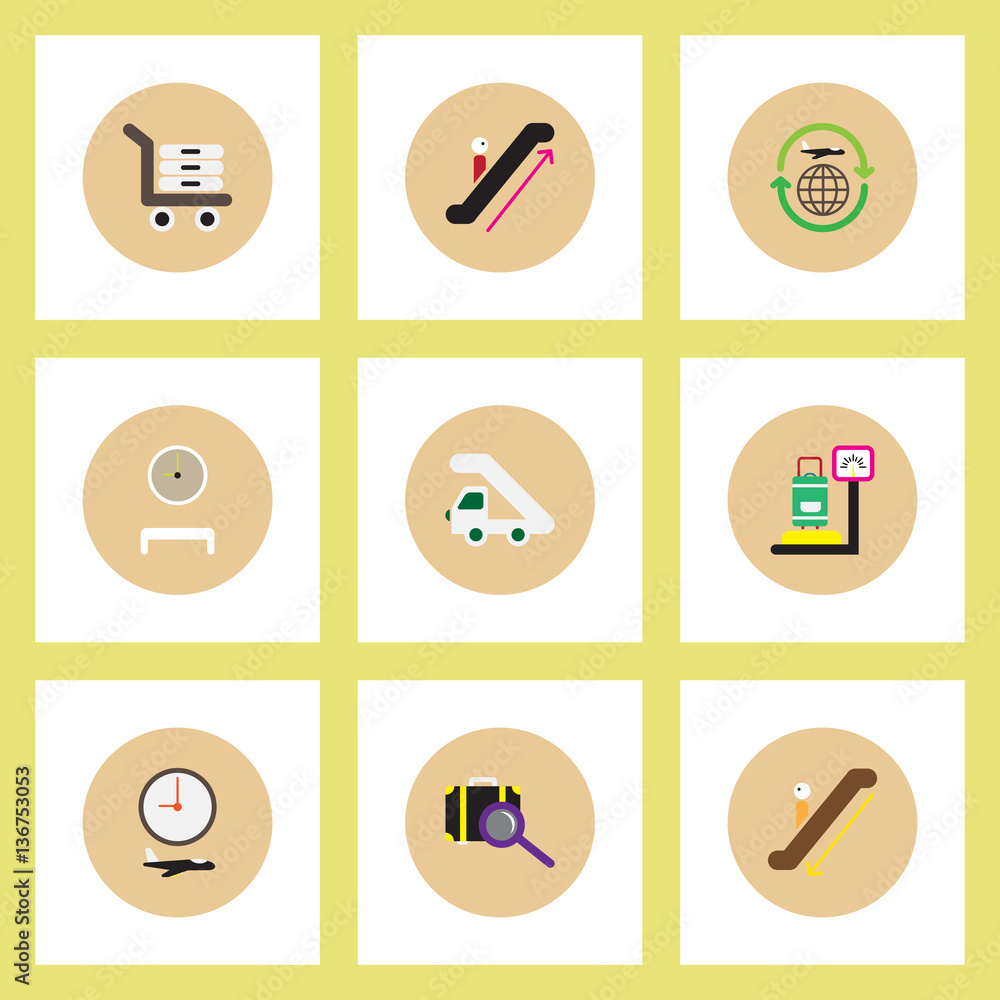 Collection of stylish vector icons in colorful circles travel transportation