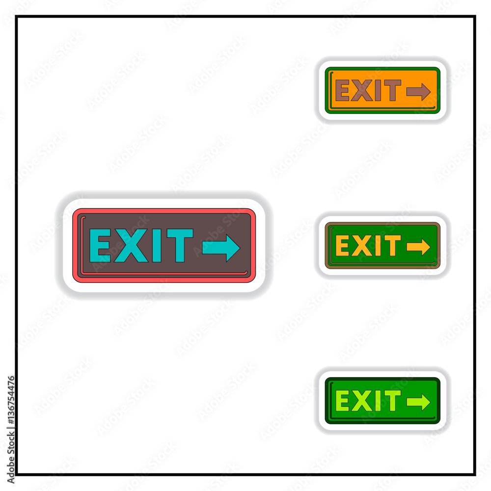 Collection of Vector illustration in paper sticker style exit lamp in cinema Collection of Vector illustration in paper sticker style exit lamp in cinema