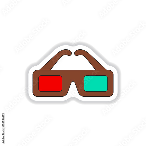 Vector illustration in paper sticker style 3d cinema glasses