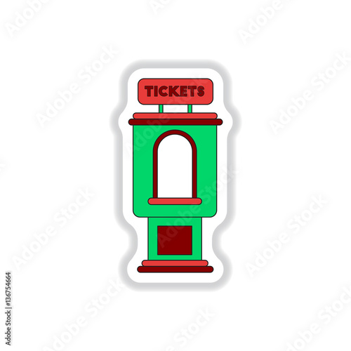 Vector illustration in paper sticker style cinema ticket booth