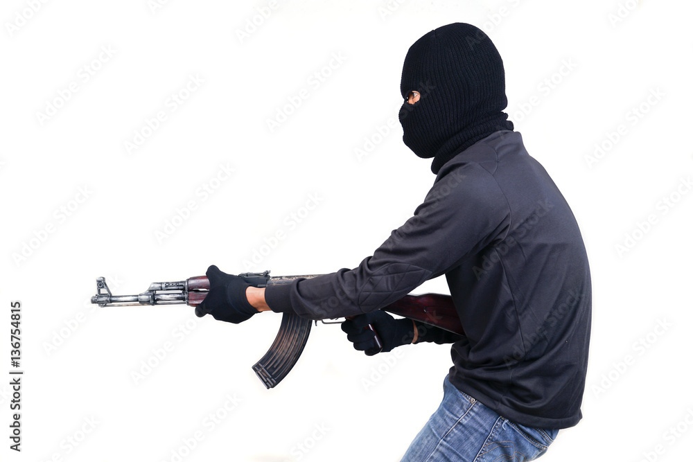 terrorist with ak47 machine gun terrorist with ak47 machine gun