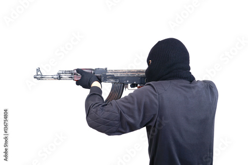 terrorist with ak47 machine gun