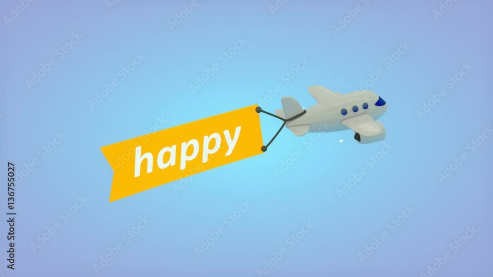 Computer generated, Flying plane with flag, Happy. Computer generated, Flying plane with flag, Happy.