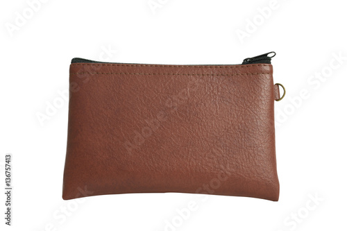 Brown leather hand bag isolated on white background with clipping path
