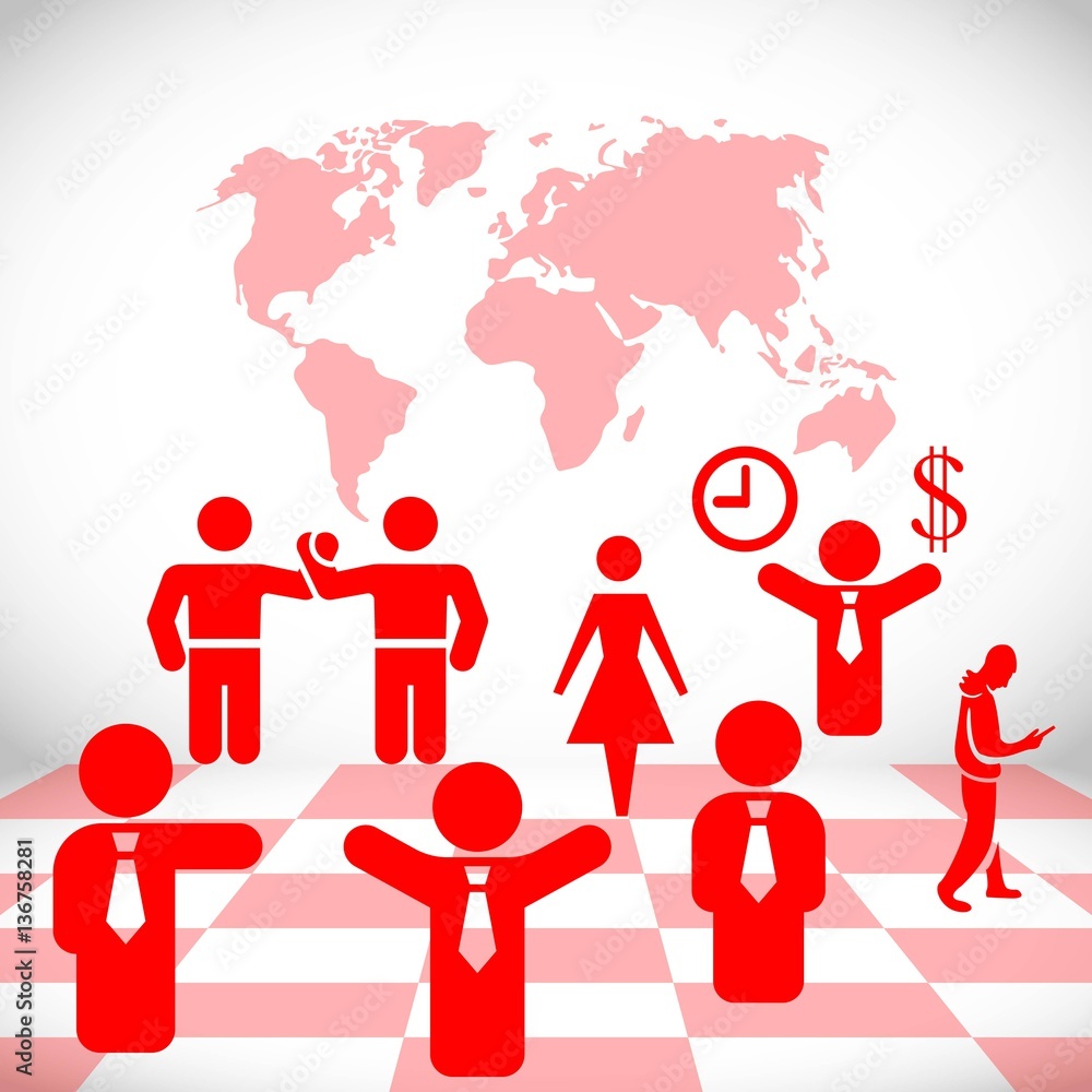 Business people team crowdy walk silhouette concept businesspeople group human resources over world map background vector icon Business people team crowdy walk silhouette concept businesspeople group human resources over world map background vector icon
