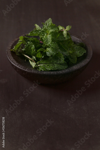 Mint leaves on dark background © triocean