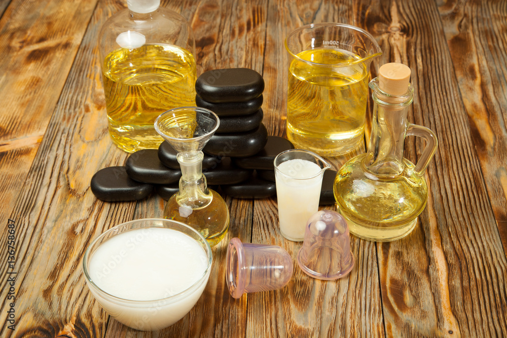 Coconut oil on a wooden background Coconut oil on a wooden background