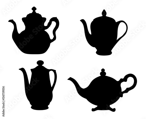 Silhouettes of teapots - vector set
