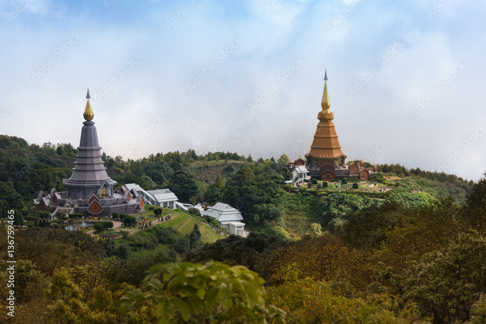Naklejka premium Phra Maha Dhatu Nabha Metaneedol,Pagoda at Doi Inthanon National Park, Thailand.
