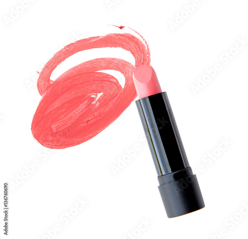 Pink lipstick isolated on white photo