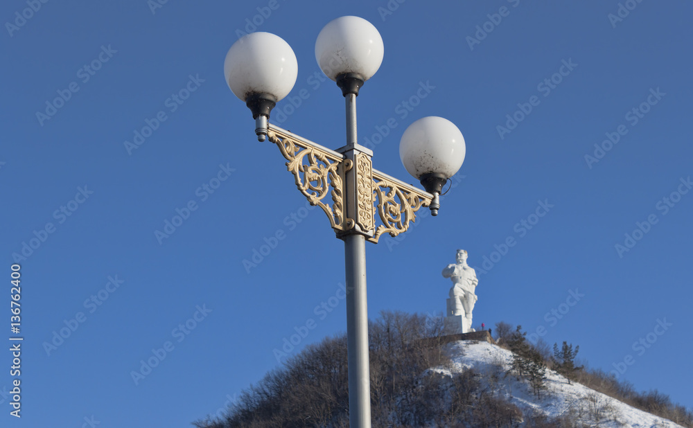 Three lights on the background blue sky Three lights on the background blue sky