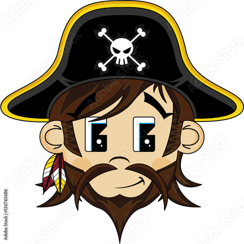 Cute Cartoon Bearded Pirate Captain