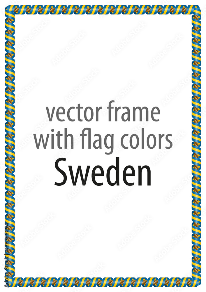 Frame and border of ribbon with the colors of the Sweden flag